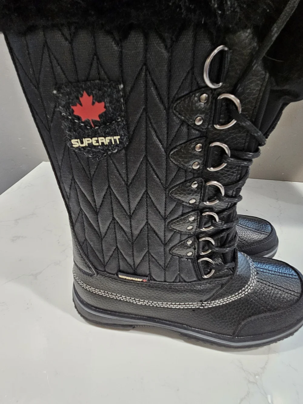 Superfit Black Women's Winter Lace-Up Fur Trim Boots Size 8